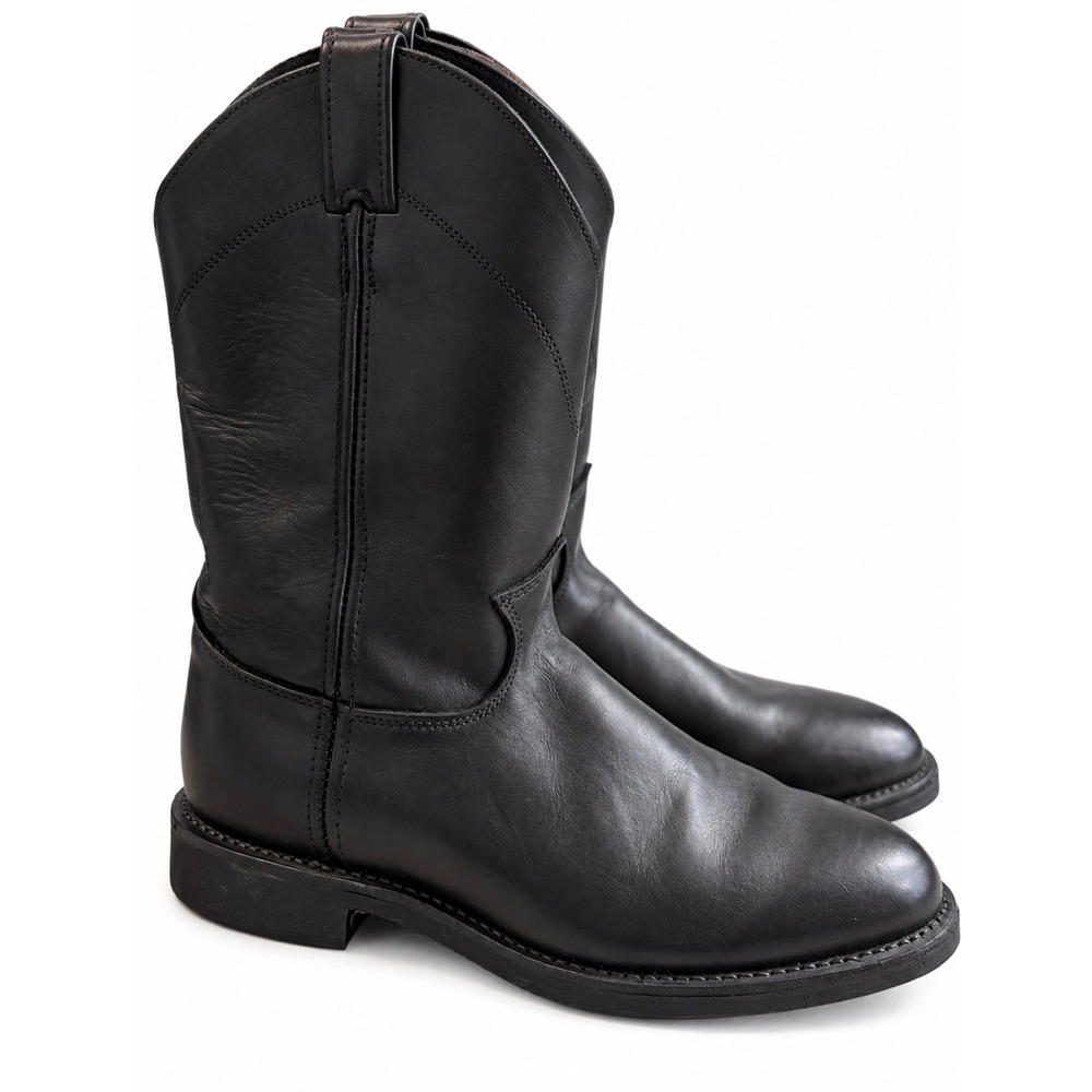 Vintage Justin 4100 Mens Blk Leather Roper Western Boots Made in USA Size 7.5 D